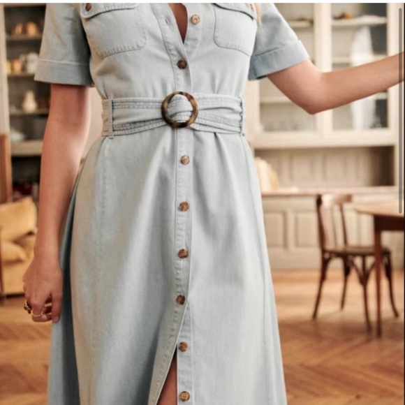 NWT Sezane Jeannette Dress Denim Clair - Size 36 - Picture 1 of 10
